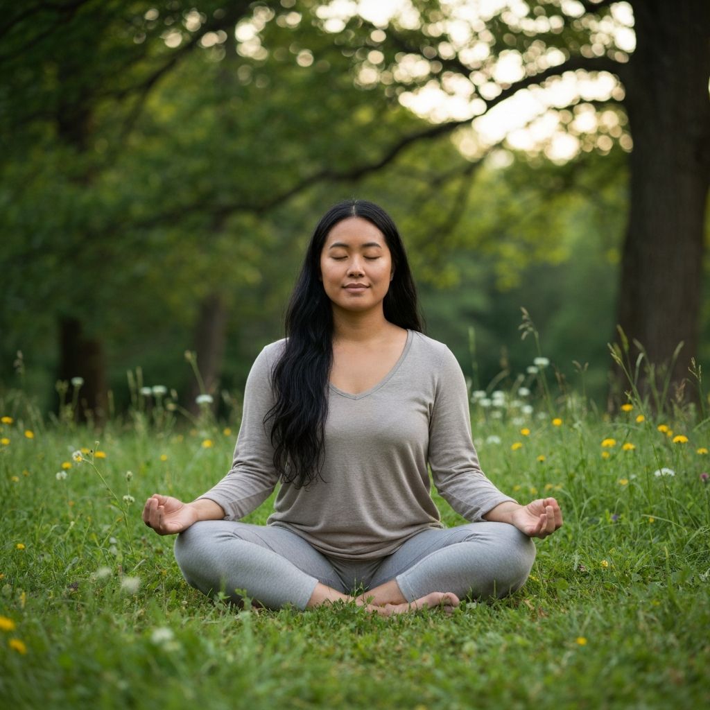 Person meditating in nature